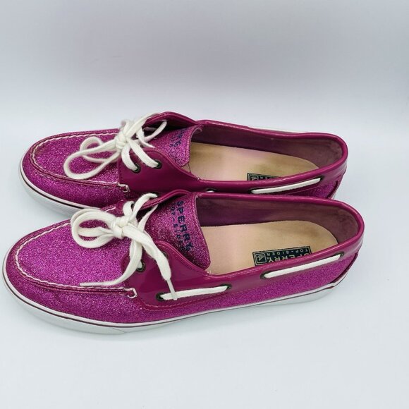 Sperry Top Siders Womens Size 11 M Pink Glitter Shiny Boat Shoes Lace Up Sneaker - Picture 6 of 11